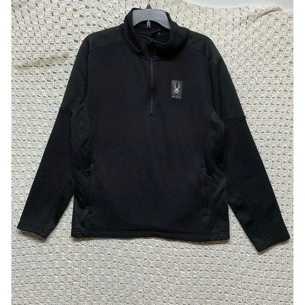 Spyder Sweater Jacket Fleece Mens Sz L Black Outbound Core Half 1/4Zip‎ Pullover
